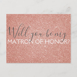 Rosa Rose Gold Glitzer & Sparkle Matron of Honour Einladungspostkarte