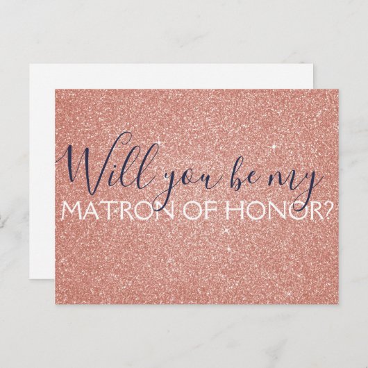 Rosa Rose Gold Glitzer & Sparkle Matron of Honour Einladungspostkarte (Vorne/Hinten)