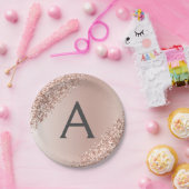 Rosa Rose Gold Glitzer & Sparkle Monogram Birthday Pappteller (Party)