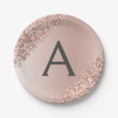 Rosa Rose Gold Glitzer & Sparkle Monogram Birthday Pappteller (Vorderseite)