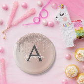 Rosa Rose Gold Glitzer & Sparkle Monogram Birthday Pappteller (Party)