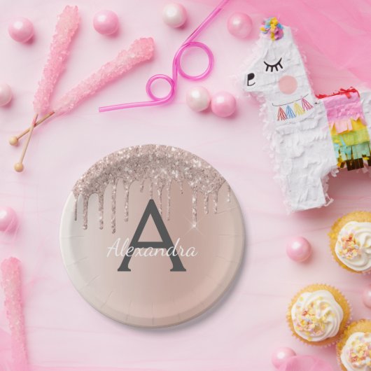 Rosa Rose Gold Glitzer & Sparkle Monogram Birthday Pappteller (Party)