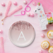 Rosa Rose Gold Glitzer & Sparkle Monogram Birthday Pappteller (Party)