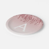 Rosa Rose Gold Glitzer & Sparkle Monogram Birthday Pappteller (Schrägansicht)