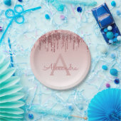 Rosa Rose Gold Glitzer & Sparkle Monogram Birthday Pappteller (Party)