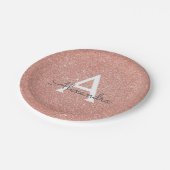 Rosa Rose Gold Glitzer & Sparkle Monogram Birthday Pappteller (Schrägansicht)