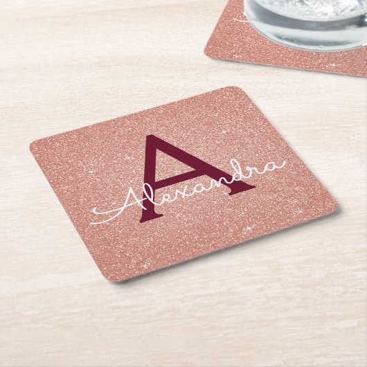 Rosa Rose Gold Glitzer & Sparkle Monogram Birthday Rechteckiger Pappuntersetzer (angewinkelt)