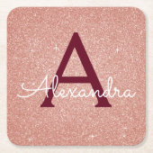Rosa Rose Gold Glitzer & Sparkle Monogram Birthday Rechteckiger Pappuntersetzer (Vorderseite)