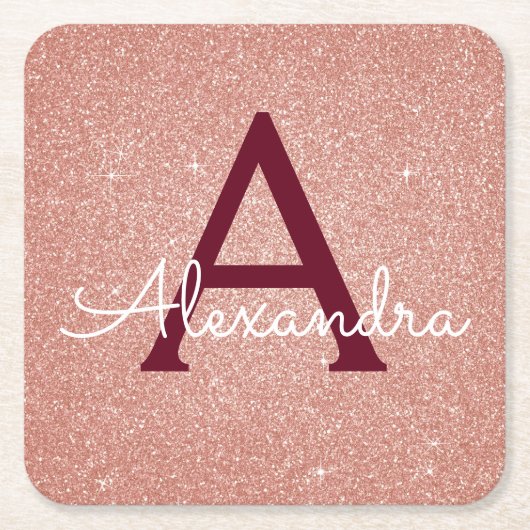 Rosa Rose Gold Glitzer & Sparkle Monogram Birthday Rechteckiger Pappuntersetzer (Vorderseite)
