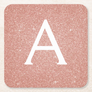 Rosa Rose Gold Glitzer & Sparkle Monogram Birthday Rechteckiger Pappuntersetzer