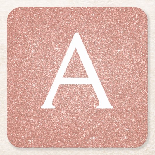 Rosa Rose Gold Glitzer & Sparkle Monogram Birthday Rechteckiger Pappuntersetzer (Vorderseite)