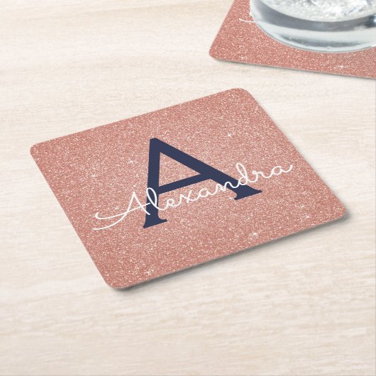Rosa Rose Gold Glitzer & Sparkle Monogram Birthday Rechteckiger Pappuntersetzer (angewinkelt)