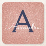Rosa Rose Gold Glitzer & Sparkle Monogram Birthday Rechteckiger Pappuntersetzer<br><div class="desc">Blush Pink - Rose Gold und Navy Blue Imitats Glitzer und sparkle Elegant Monogram Birthday Party Untersetzer. Diese Geburtstagsparty,  Brautparty,  Hochzeit oder Junggeselinnen-Abschied Untersetzer können auf Ihren Vor- und Erstnamen angepasst werden. Bitte kontaktieren Sie den Designer,  um passende Artikel zu erhalten.</div>
