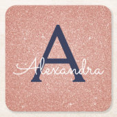 Rosa Rose Gold Glitzer & Sparkle Monogram Birthday Rechteckiger Pappuntersetzer (Vorderseite)