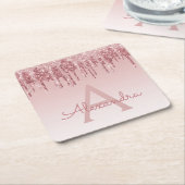Rosa Rose Gold Glitzer & Sparkle Monogram Birthday Rechteckiger Pappuntersetzer (angewinkelt)