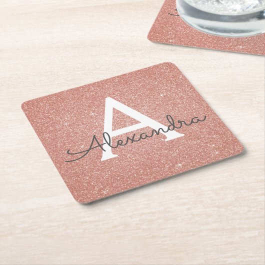 Rosa Rose Gold Glitzer & Sparkle Monogram Birthday Rechteckiger Pappuntersetzer (angewinkelt)