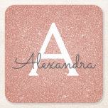 Rosa Rose Gold Glitzer & Sparkle Monogram Birthday Rechteckiger Pappuntersetzer<br><div class="desc">Rosa Rose Gold Imitate Glitzer und sparkle Elegant Monogram Geburtstagsparty Untersetzer. Diese Geburtstagsparty,  Brautparty,  Hochzeit oder Junggeselinnen-Abschied Untersetzer können auf Ihren Vor- und Erstnamen angepasst werden. Bitte kontaktieren Sie den Designer,  um passende Artikel zu erhalten.</div>