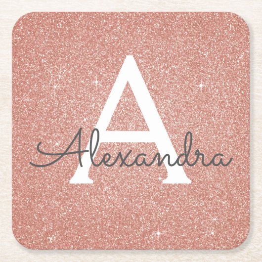 Rosa Rose Gold Glitzer & Sparkle Monogram Birthday Rechteckiger Pappuntersetzer (Vorderseite)