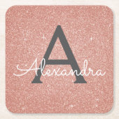 Rosa Rose Gold Glitzer & Sparkle Monogram Birthday Rechteckiger Pappuntersetzer (Vorderseite)