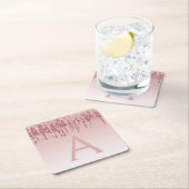 Rosa Rose Gold Glitzer & Sparkle Monogram Birthday Rechteckiger Pappuntersetzer (Vor Ort)