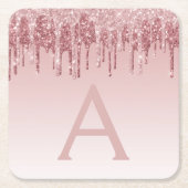 Rosa Rose Gold Glitzer & Sparkle Monogram Birthday Rechteckiger Pappuntersetzer (Vorderseite)