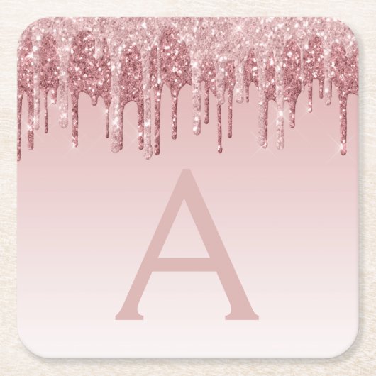 Rosa Rose Gold Glitzer & Sparkle Monogram Birthday Rechteckiger Pappuntersetzer (Vorderseite)