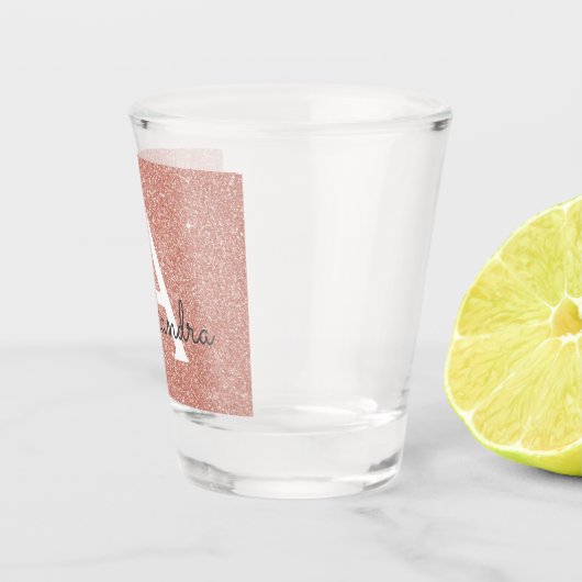 Rosa Rose Gold Glitzer & Sparkle Monogram Birthday Schnapsglas (Rechts)