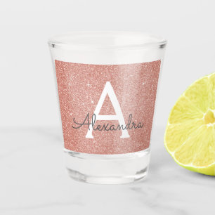 Rosa Rose Gold Glitzer & Sparkle Monogram Birthday Schnapsglas