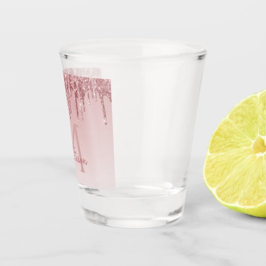 Rosa Rose Gold Glitzer & Sparkle Monogram Birthday Schnapsglas (Rechts)