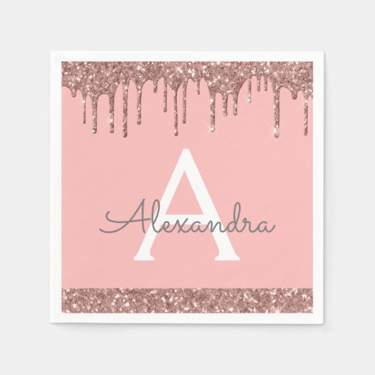 Rosa Rose Gold Glitzer & Sparkle Monogram Birthday Serviette (Vorderseite)
