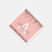 Rosa Rose Gold Glitzer & Sparkle Monogram Birthday Serviette (Ecke)