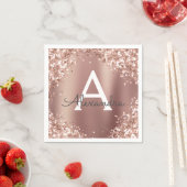 Rosa Rose Gold Glitzer & Sparkle Monogram Birthday Serviette (Beispiel)