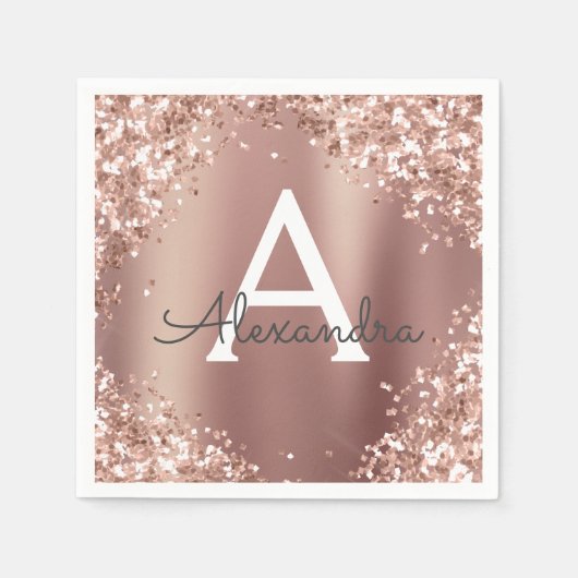 Rosa Rose Gold Glitzer & Sparkle Monogram Birthday Serviette (Vorderseite)