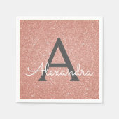 Rosa Rose Gold Glitzer & Sparkle Monogram Birthday Serviette (Vorderseite)