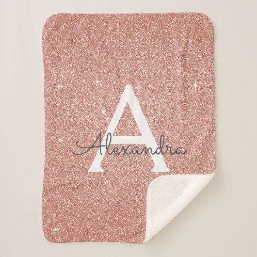 Rosa Rose Gold Glitzer & Sparkle Monogram Birthday Sherpadecke (Vorderseite)