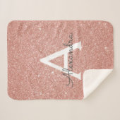 Rosa Rose Gold Glitzer & Sparkle Monogram Birthday Sherpadecke (Vorderseite (Horizontal))