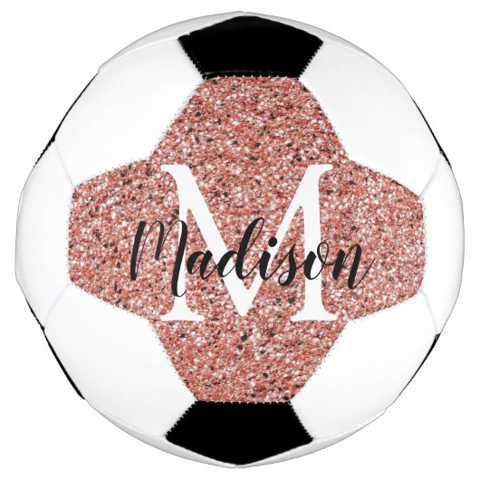 Rosa Rose Gold Glitzer Sparkle Monogram Girl Fußball (Vorderseite)