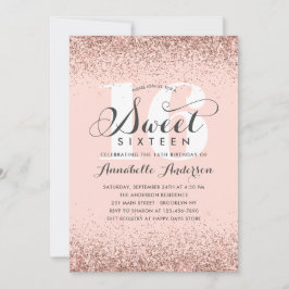 Rosa Rose Gold Glitzer Sparkle Sweet 16 Geburtstag Einladung