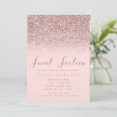 Rosa Rose Gold Glitzer Sparkle Sweet 16 Party Einladung (Stehend Vorderseite)