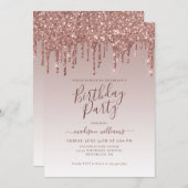 Rosa Rose Gold Glitzer Sparkle Zum Geburtstag Einladung (Vorne/Hinten)