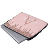 Rosa Rose Gold Glitzer Sparkone Monogramm Laptopschutzhülle (Vorne Knopf)