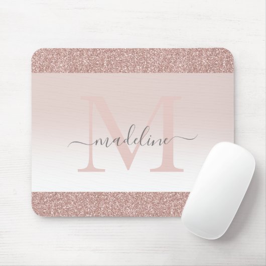 Rosa Rose Gold Glitzer Sparkone Monogramm Mousepad (Mit Mouse)