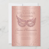 Rosa Rose Gold Glitzer Spitzen Masquerade Quinceañ Einladung (Vorderseite)