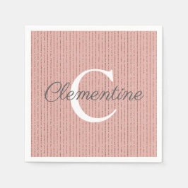 Rosa Rose Gold Glitzer Streifen Monogram Girl Serviette