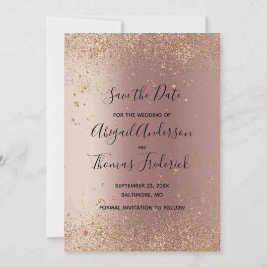 Rosa Rose Gold Glitzer Trendy Save the Date (Vorderseite)