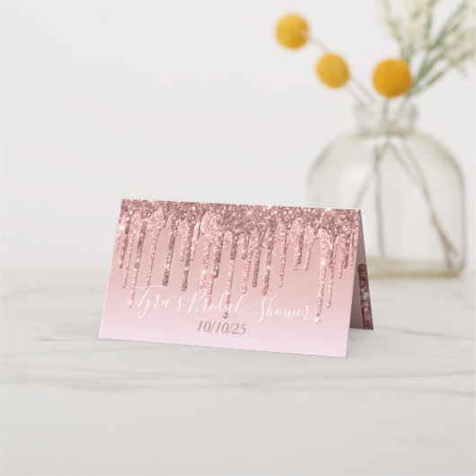 Rosa Rose Gold Glitzer Tropfen Elegant Personalisi Platzkarte (Rückseite)