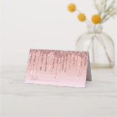 Rosa Rose Gold Glitzer Tropfen Elegant Personalisi Platzkarte (Vorderseite)