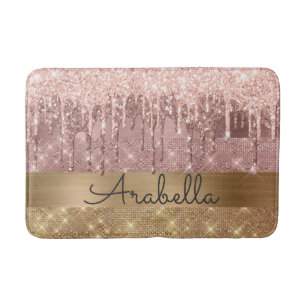 Rosa Rose Gold Glitzer Tropfen Individuelle Name Badematte