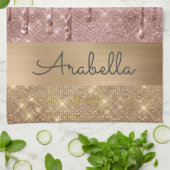 Rosa Rose Gold Glitzer Tropfen Individuelle Name Geschirrtuch (Gefaltet)