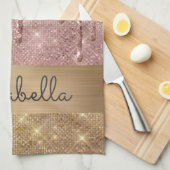 Rosa Rose Gold Glitzer Tropfen Individuelle Name Geschirrtuch (Viertel Falte)